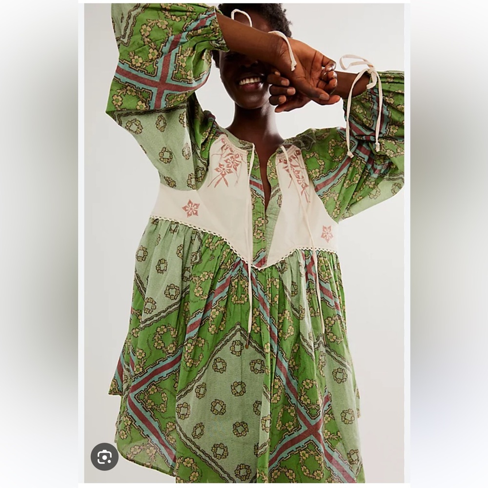 Free People Day Dreaming Babydoll Patchwork Printed Mini Dress